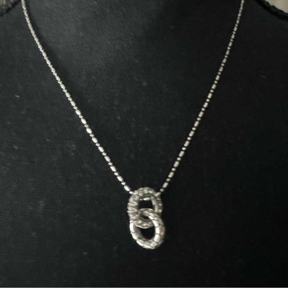 Brighton Interlocking Crystal & Textured Ring Necklace | Silver Tone Adjustable - Picture 5 of 5